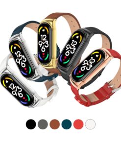 Correa de Cuero Para Xiaomi Mi Band 7 con Marco Metal Diseño