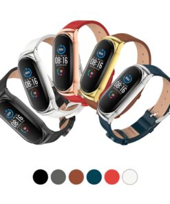 Correa de Cuero Para Xiaomi Mi Band 3 y 4 con Marco Metal Diseño